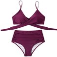 thumbnail image 3 of Penkiiy Women Wrap Bikini Set Push Up High Waisted 2 Piece Swimsuits Teen Cross Wrap Bandage Halter High Waisted Bikini Set Bathing Suits Two Pieces Swimsuit S Purple, 3 of 7