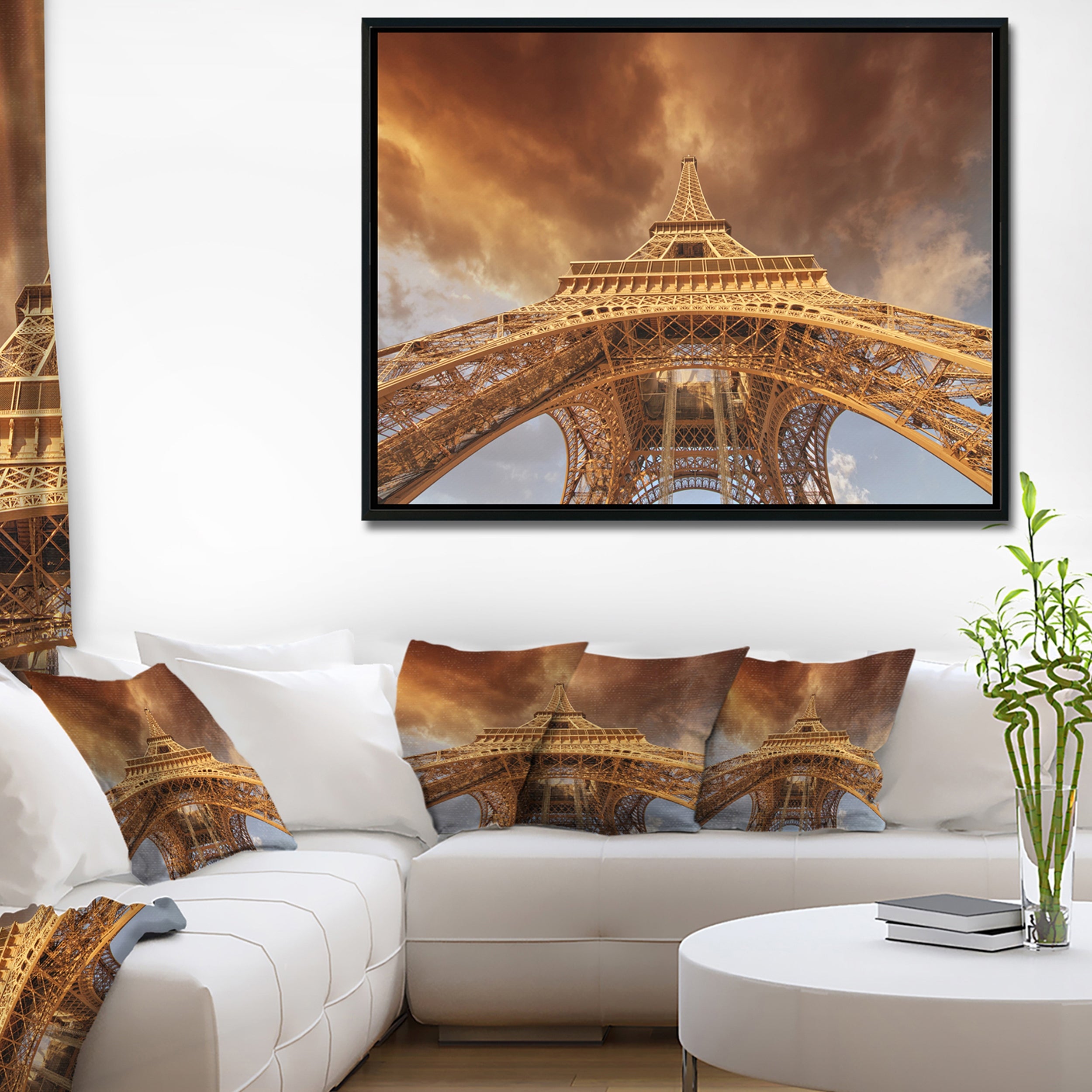 Design Art Belle Vue De Paris Tour Eiffel  Sur Toile Encadrée