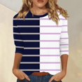 thumbnail image 1 of RXIRUCGD T-shirt à Rayures pour Femme à Col Ras du Cou à Manches 3/4, Blanc, Taille : S, 1 of 5