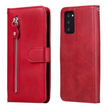Case for Samsung Galaxy Note 20 5G Zipper Pocket Wallet Leather Case Magnetic Closure Flip Cover - Red