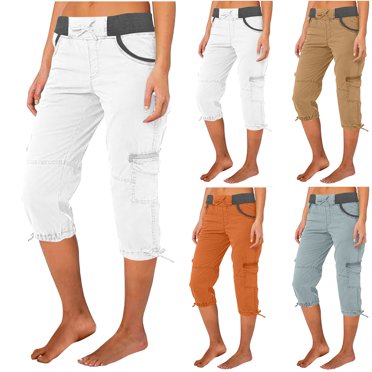 Wiyuqeen Women's Drwastring Cargo Capris Pants with Pockets Casual Solid Plain Cinch Bottom Dressy Lightweight Baggy Cropped Pants for Hiking Lounge Workout Low Rise Trousers