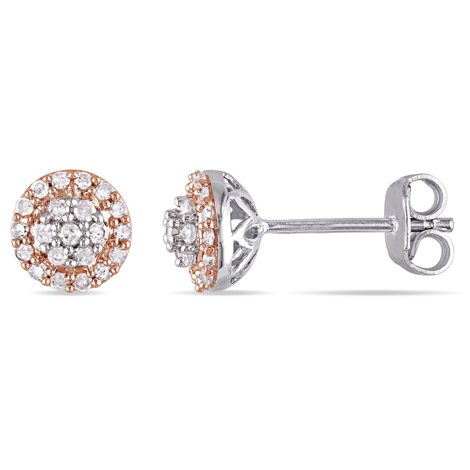 Boucles d'oreille auréoles Miabella avec diamants 1/4 CT poids total en argent sterling double ton