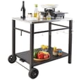 thumbnail image 1 of KFFKFF Chariot de Cuisson Extérieur à Double Couche, Support Mobile de Préparation de Repas pour Barbecue, Surface Métallique Polyvalente, Unité Transportable pour Four à Pizza, Poste de Travail avec Paire de Rouleaux, Poignée de Transport, 1 of 9