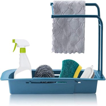 Évier de Cuisine Organisateur Évier Télescopique Support Extensible Plat Caddy Éponge Savon Séchoir Panier de Vidange Plateau Caddy Étagère Organisateur Laveur et Cintre Réglable avec Porte-Serviettes