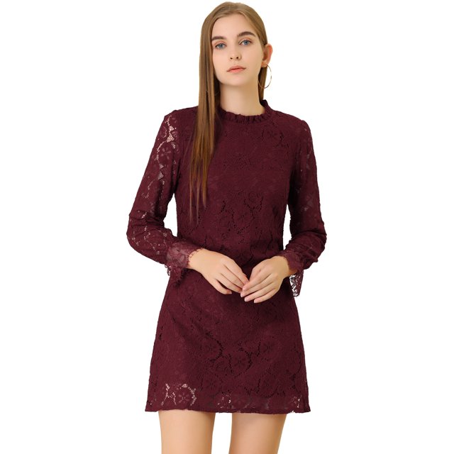 INSPIRE CHIC Women's Floral Print Lace Ruffle Crew Neck Casual Mini Dress