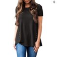 thumbnail image 2 of Women T-shirt Solid Color Button Top Blouse Solid Color Round Neck Short Sleeve Blouse, Black, S, 2 of 5