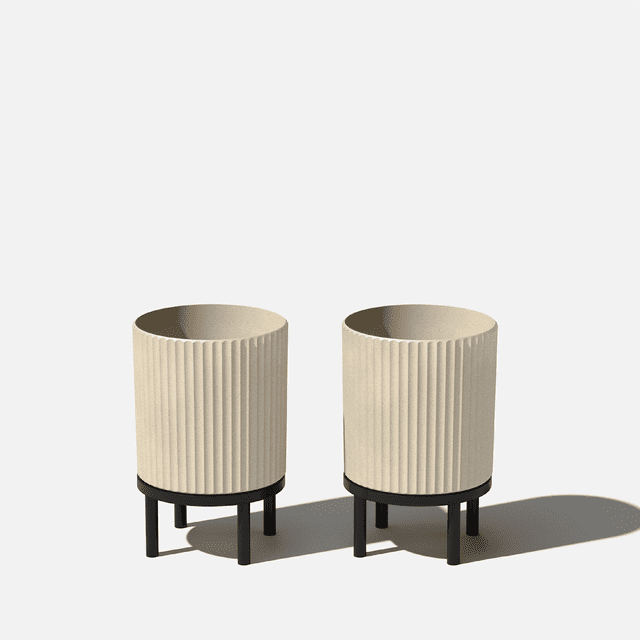 Veradek Mason Series Raised Demi 12" Plastic-Stone Planter with Stand - 2-Pack Sand/Black