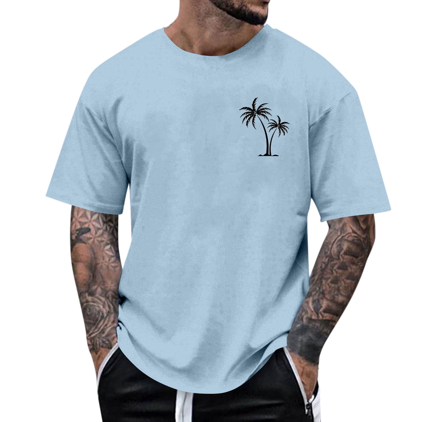 Pisexur T Shirts for Man , Hommes Mode Décontractée Imprimé Col Rond T-Shirt Pull Manches Courtes Blouse Bleu Ciel, m Chemises de Golf Hommes & Chemises Hommes