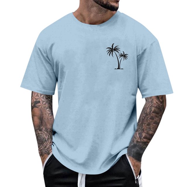 Pisexur T Shirts for Man , Hommes Mode Décontractée Imprimé Col Rond T-Shirt Pull Manches Courtes Blouse Bleu Ciel, S Chemises de Golf Hommes & Chemises Hommes