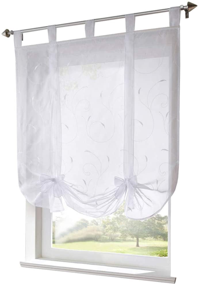 Store Romain avec Ruban Brodé Rideaux Romains Voilage Transparent à Pattes Rideau, Polyester, Baie, LxH (Blanc,120*140cm)