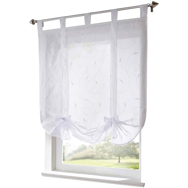 Store Romain avec Ruban Brodé Rideaux Romains Voilage Transparent à Pattes Rideau, Polyester, Baie, LxH (Blanc,120*140cm)