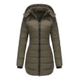 thumbnail image 3 of Innerwin Hooded Coats Solid Color Women Down Winter Long Sleeve Lightweight Puffer Jacket Olive Green L, 3 of 7