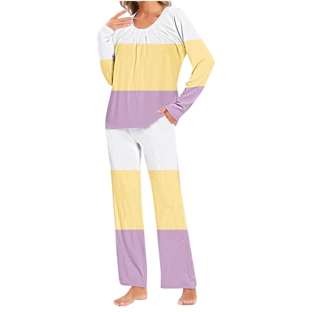 Yuyuzo Ensembles de Pyjama pour Femmes 2 Pcs à Manches Longues Col Rond avec Poches
