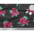 thumbnail image 3 of Soimoi Tissu Popeline de Coton Noir Imprimé Feuilles & Roses Floral au Mètre 56 Pouces de Large, 3 of 3