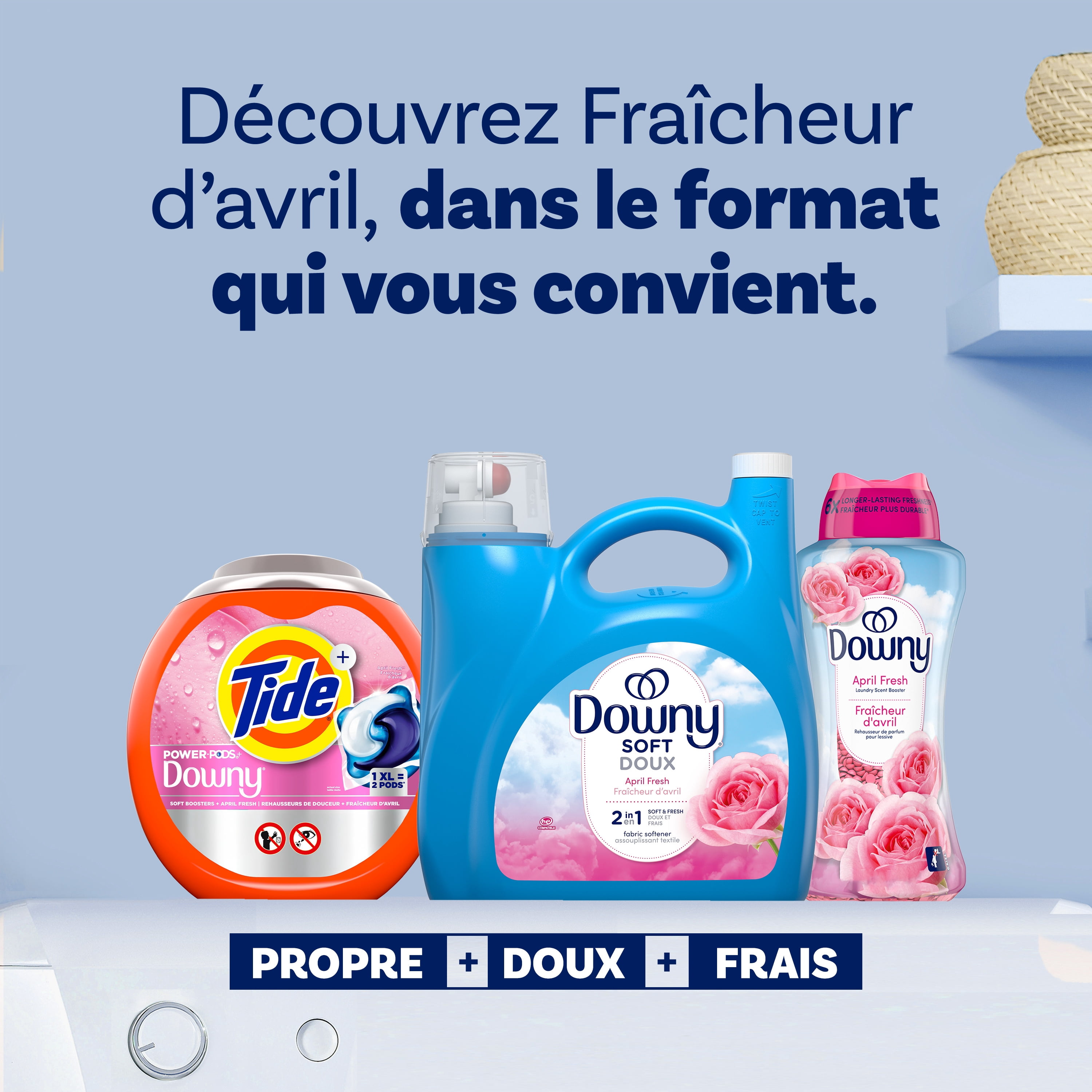 Assouplissant textile liquide Downy Doux, parfum Fraîcheur d’avril, 190 brassées, 4.16 L