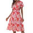 thumbnail image 2 of SMihono Robes Bohèmes d'Été Femmes Grande Taille Femme Été Imprimé Col en V Manches Courtes Robe, 2 of 9