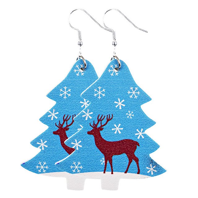 Christmas Faux Leather Earrings Santa Xmas Tree Snowman Earrings Dangle Earrings