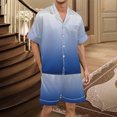 thumbnail image 4 of GPOECD Men's Sleepwear Plus Size Gradient Multicolored Printed Silk Satin Short Sleeve Button Up Loungewear Pajama Set Men Light Blue,L, 4 of 4