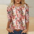 thumbnail image 2 of RKSTN Womens Tops Casual Fashion Cute Easter Bunny Printed 3/4 Sleeve Round Neck Tops Spring Summer 3D Printed Ruched Pullover Blouse Tops, 2 of 5