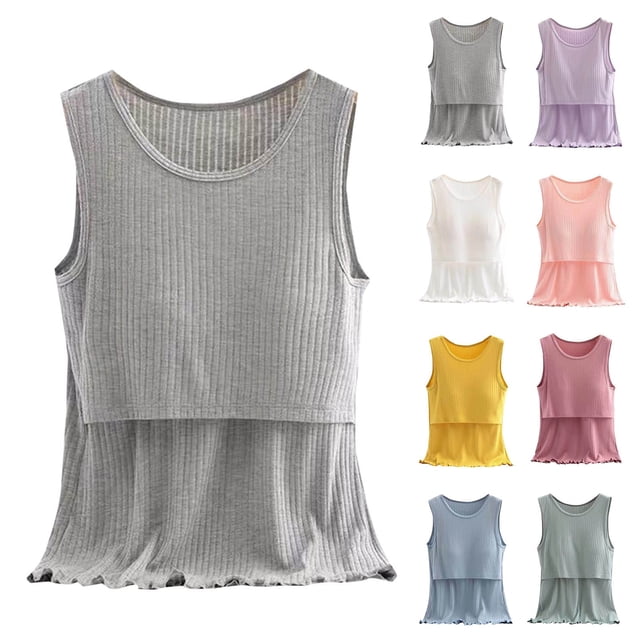 Sentmoon Camisole de Maternité Ample à Col Rond Extensible Haut d'Allaitement Uni Sans Manches à Bretelles Spaghetti Chandails d'Allaitement Stylés pour le Bureau Jaune TTTG