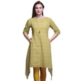 thumbnail image 1 of Bimba Kurti Asymétrique Imprimée de Feuilles de Monstera Dorées pour Femmes Robe d'Été Indienne Tunique Grande, 1 of 6