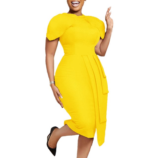 Robe d'Été pour Femmes 2024 Mode Grande Taille Manches Évasées Uni Manches Courtes Col Rond Polyvalente pour le Trajet Taille Retroussée Robe Portefeuille Moulante Rabais de 50 % Liquidation!