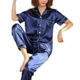 thumbnail image 4 of Ensembles de Pyjamas en Soie Satinée pour Femmes Ensembles de Vêtements Ménagers Simples Pantalons Amples, 4 of 5