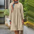 thumbnail image 2 of MeetoTime Robe Mi-Longue pour Femme à Col Rond, Manches Longues, Longueur Genou, Légère, Ample, en Coton et Lin, Tailles P-5TG, 2 of 8