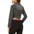 thumbnail image 3 of INSPIRE CHIC Veste en Denim Courte Délavée pour Femme à Col Rabattu, Effilochée, Boutonnée, Printemps Été, Gris m, 3 of 8