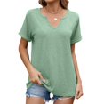 thumbnail image 2 of LYMAYTER ‌V Neck Top for Women Solid Color Short Sleeve Breathable Spring Summer Loose Tees for S-2XL, 2 of 10