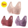 thumbnail image 2 of Lenpel Women's Plus Size Front Closure Bras 3 Pc No Underwire Printed Full Coverage Bralettes Comfortable Everyday Bras(Pink,Small), 2 of 7