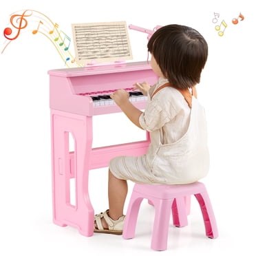 Gymax Piano à Musique 37 Touches Clavier Jouet Éducatif pour Enfants avec Microphone Rose