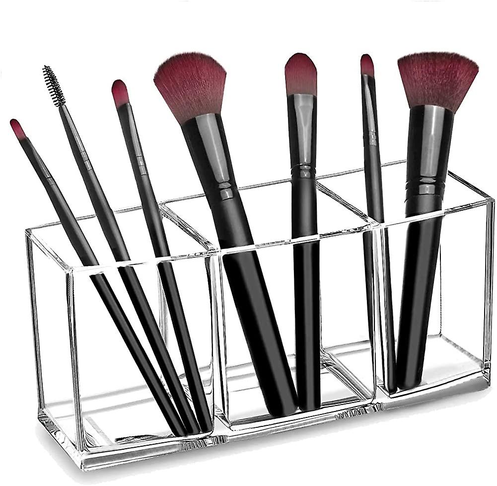 Clear Makeup Brush Holder Organizer, 3 Slot Acrylic Eyeliners Display Holder