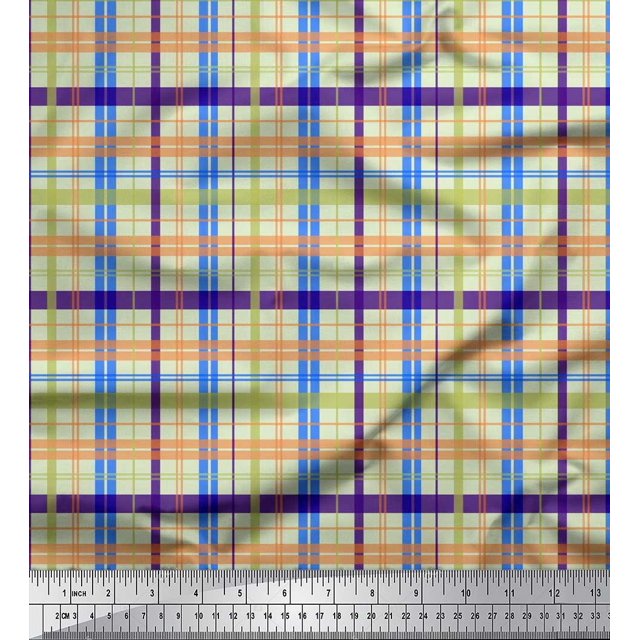Soimoi Rayon Crepe Fabric Plaid Check Print Fabric by The Yard 46 Inch Wide