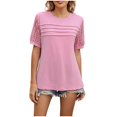 thumbnail image 1 of Yanlir Women's Fashion Spring Summer Solid Color Round Neck Short Sleeve Lace Patchwork Loose T-Shirt Summer Tops(Pink,S), 1 of 7
