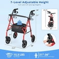 thumbnail image 3 of Costway Rollator Walker with Seat, Height Adjustable Handles, Storage Basket for Seniors Red, 3 of 10