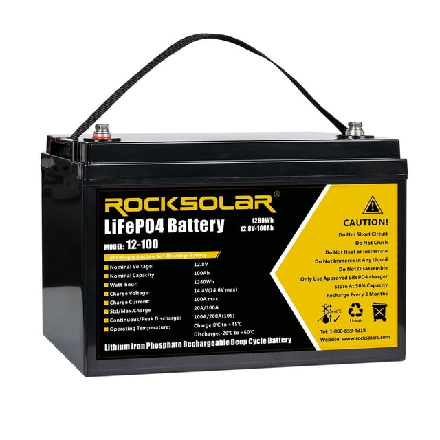 ROCKSOLAR 12V 100AH Deep Cycle LiFePO4 Battery ideal for trolling motors, off grid solar system, RV , Robotics, etc,.