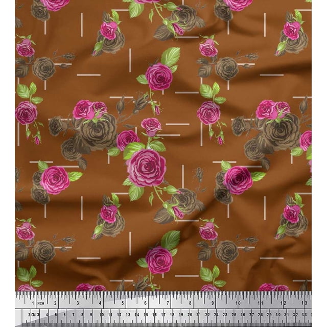 Soimoi Purple polyester Crepe Fabric Spiral & Stripe Geometric Decor Fabric Printed Yard 52 Inch Wide