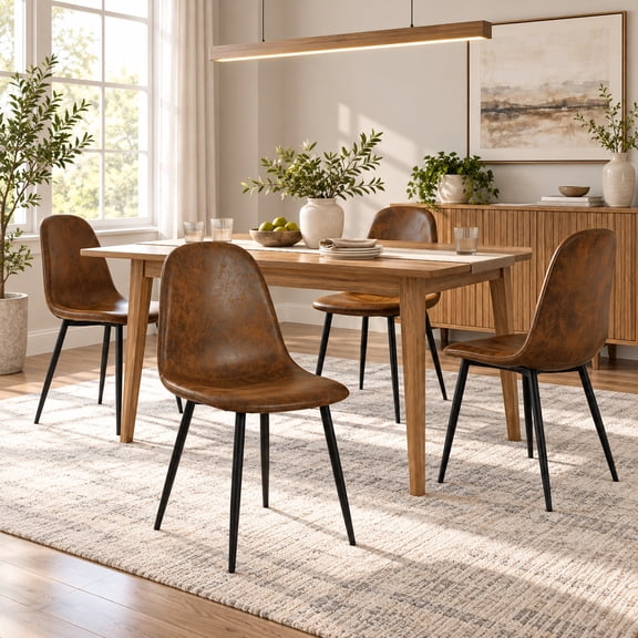 Homy Casa Dining Chairs Set of 4, Brown Faux Suede Kitchen Chairs with Black Metal Legs