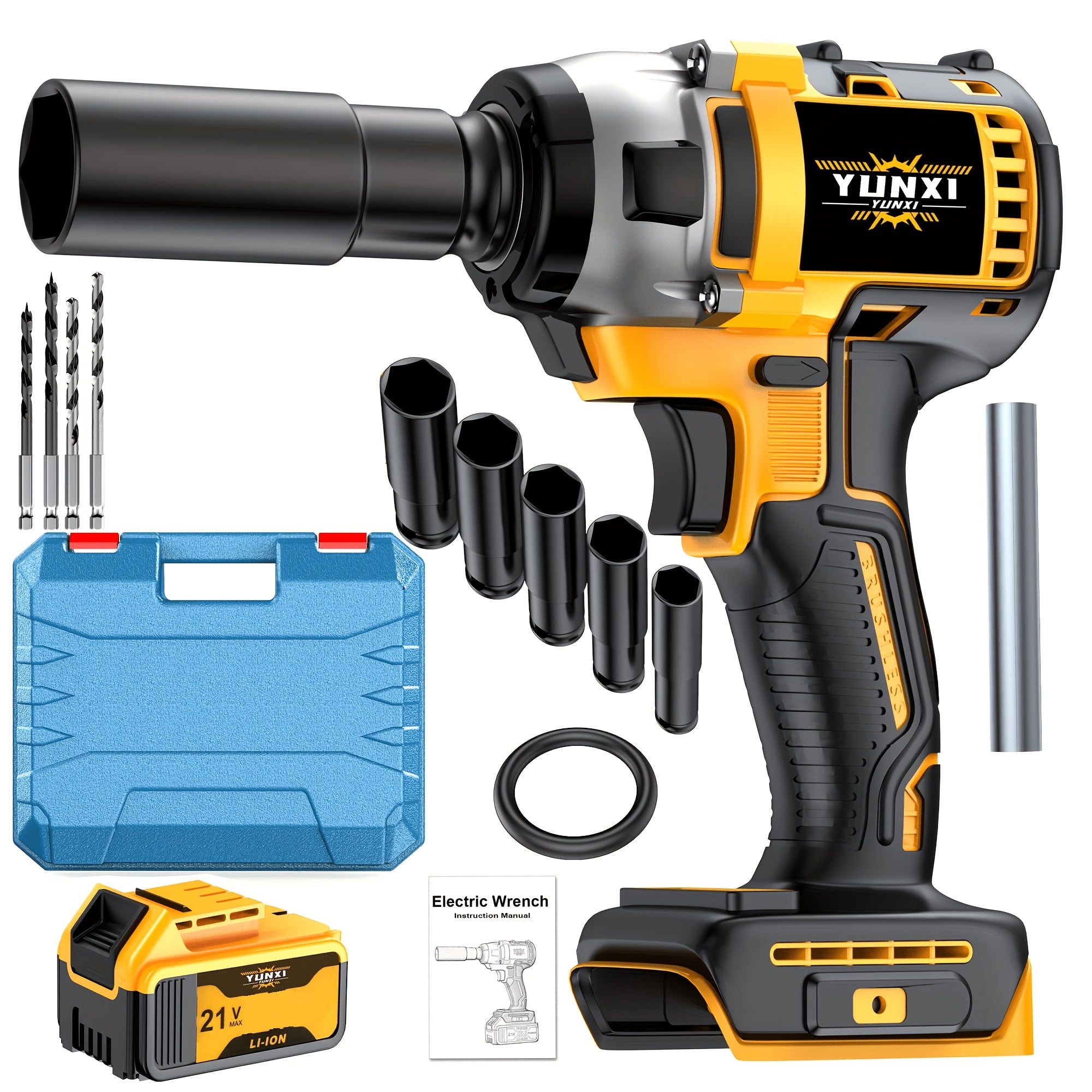 21V Brushless Cordless Impact Wrench & Drill Combo Kit, Wireless Power Tool Set for Car Home Repair Father's Day Gift