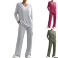 thumbnail image 1 of Yuyuzo Ensembles 2 Pcs pour Femmes Ensembles de Détente Côtelés Chemises à Manches Longues à Col en V Pantalons à Jambe Droite Vêtements de Mode d'Automne, 1 of 7