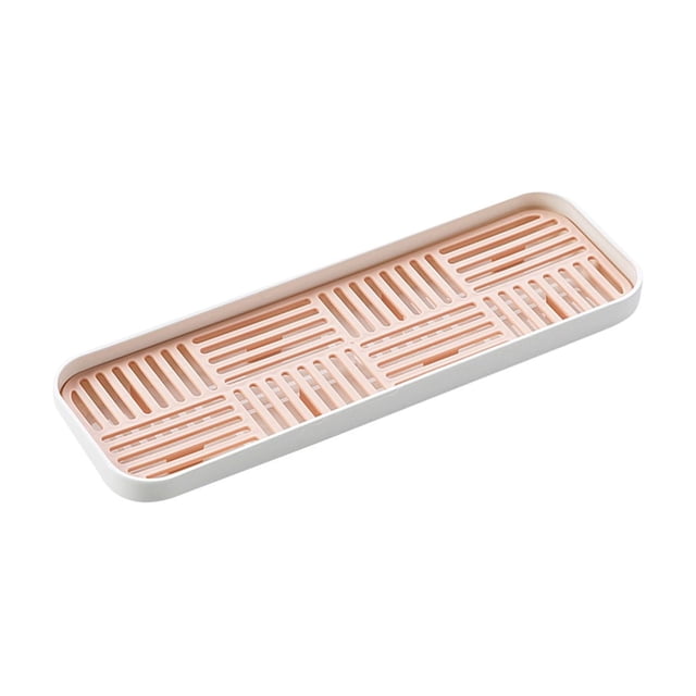 Sponge Holder for Kitchen Sink with a double-layer design for effective draining and compact storage. Made of durable pink plastic, measuring 30x10x3cm (11.81x3.93x1.18in). Perfect for organizing sponges, dishcloths, and other kitchen essentials, serving as a practical kitchen organizer and sink tray.