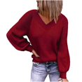 thumbnail image 1 of Fall Sweaters for Women V Neck Long Sleeve Solid Color Ribbed Pullover Sweaters Casual Loose Comfy Shirts Tunic Tops, 1 of 5