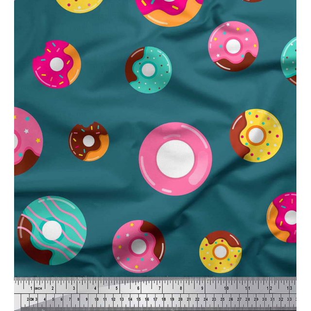 Soimoi Blue Moss Georgette Fabric Donuts Food Fabric Prints By Yard 42 Inch Wide