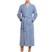 ShomPort Towel Robes for Mens Full Length Long Sleeve V-Neck Open Front Thick Nightwear Comfort Everyday Bathrobes with Pockets