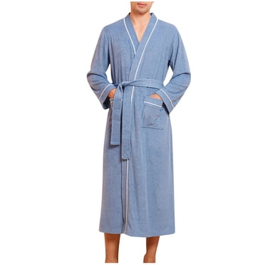 ShomPort Towel Robes for Mens Full Length Long Sleeve V-Neck Open Front Thick Nightwear Comfort Everyday Bathrobes with Pockets