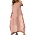 thumbnail image 1 of Pompotops Robe Longue d'Été à Manches Courtes Unie Douce et Confortable pour Femmes en Solde, 1 of 6