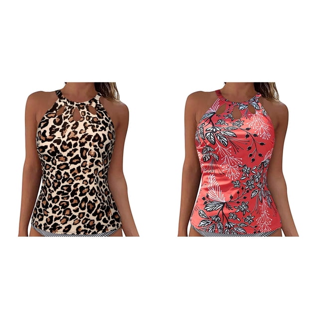 High Neck Tankini Top Backless Bathing Suit for Women Key Hole Swimsuit Swim Top Only