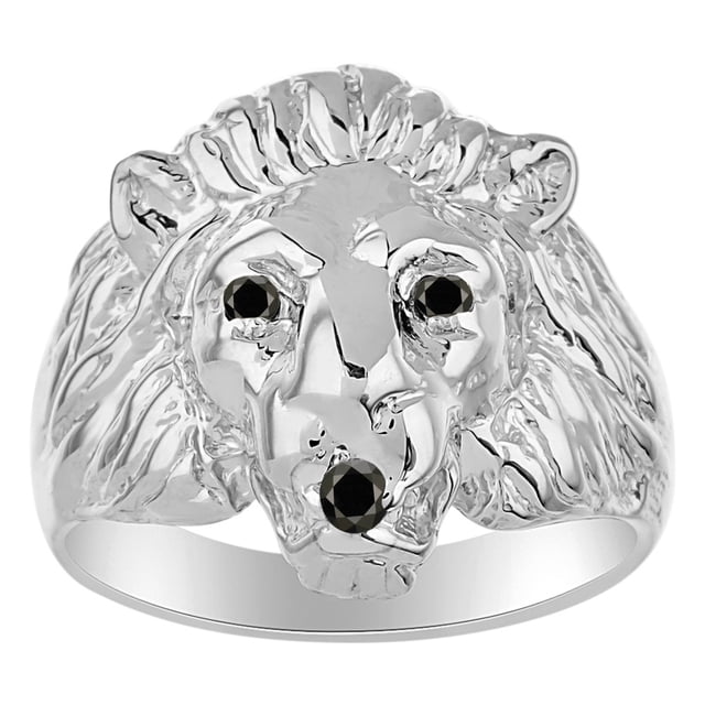 RYLOS Rings Sterling Silver Lion Head Ring Black Diamonds Eyes & Gemstone Mouth Fun Designer Rings Black Diamond Jewelry Size 9