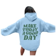 Women Make A Day Hoodie Graphic Print Hoodie Drop Shoulder Hooded Sweatshirt Pullover Womens Zip up Tan Sweatshirt Women Womens Pullover Woman Hoodies Sweat Shirts Full Zip Blue XXL